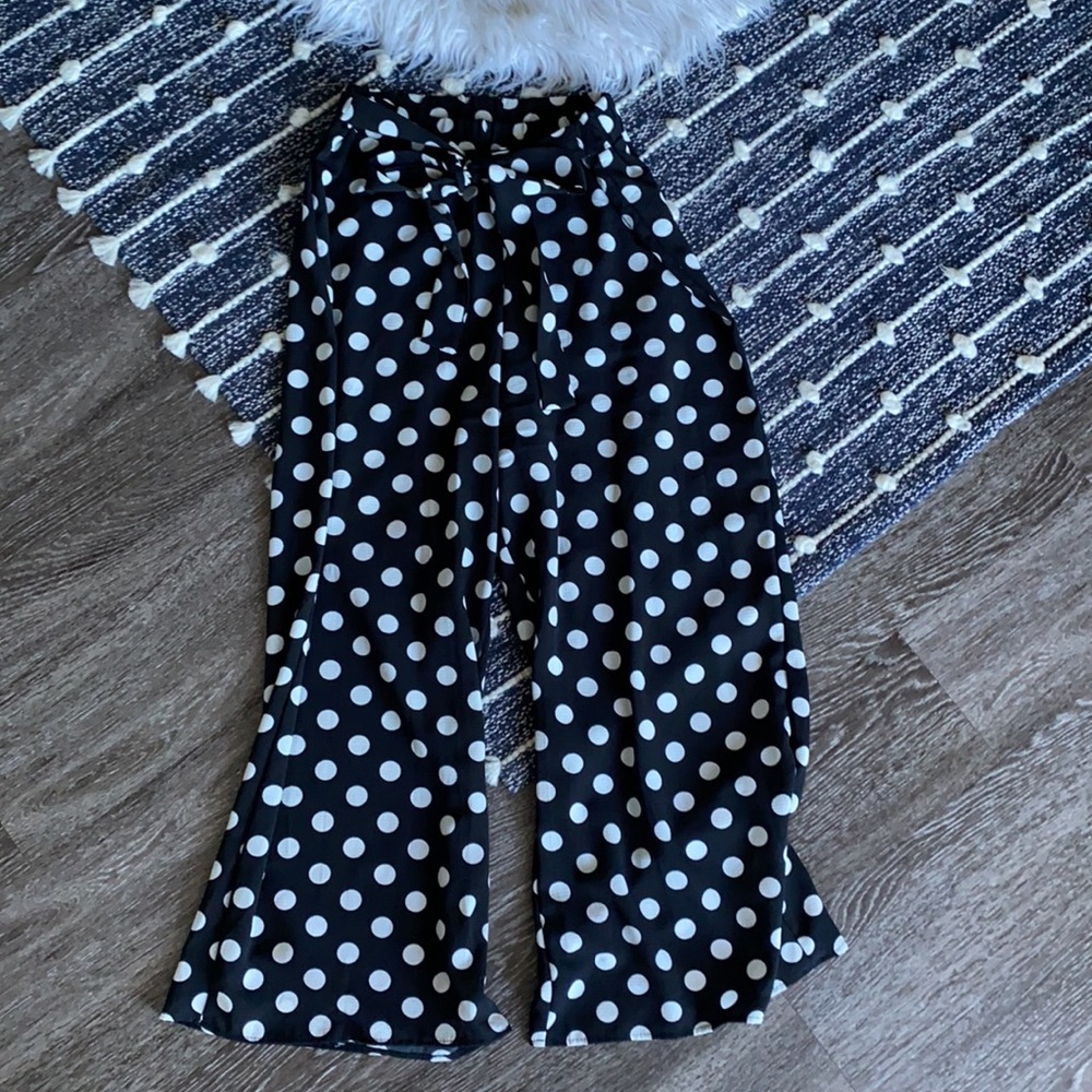 Black and White Polka Dot Flowy Pants